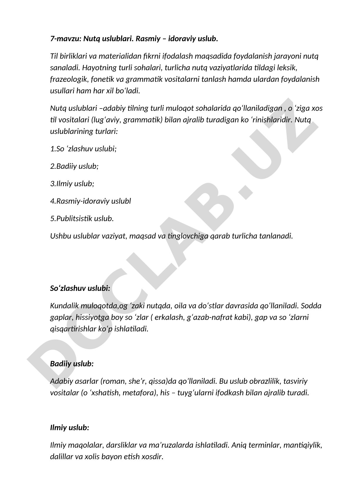 Nutq uslublari. Rasmiy – idoraviy uslub.