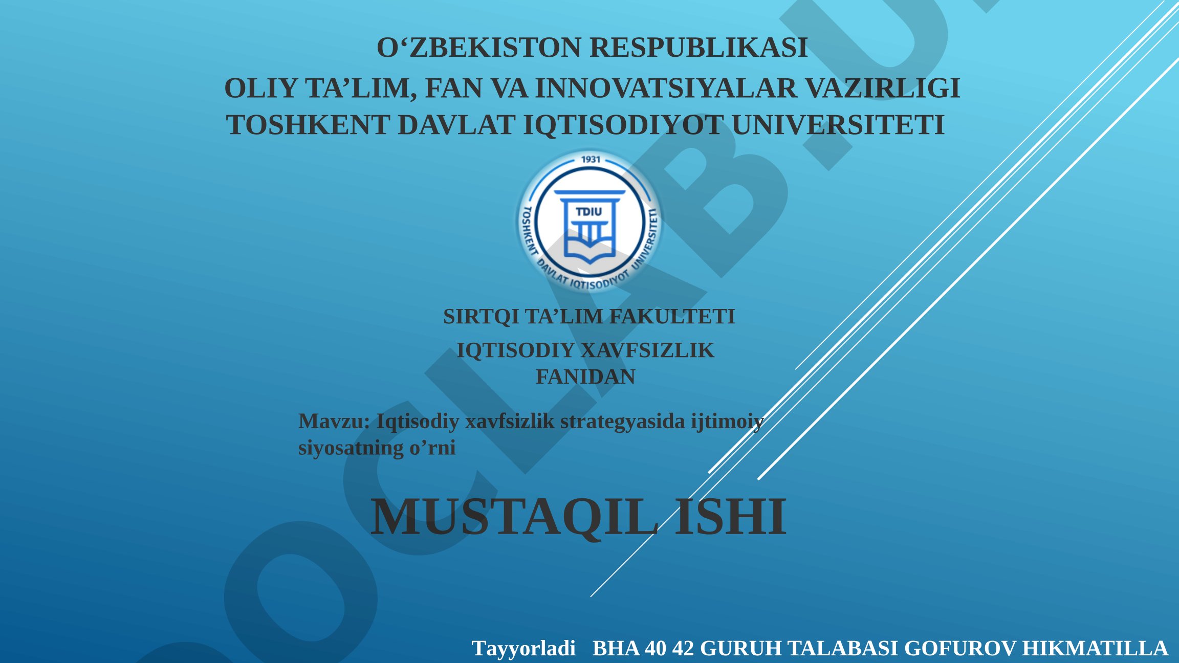 Iqtisodiy xavfsizlik strategyasida ijtimoiy siyosatning o'rni
