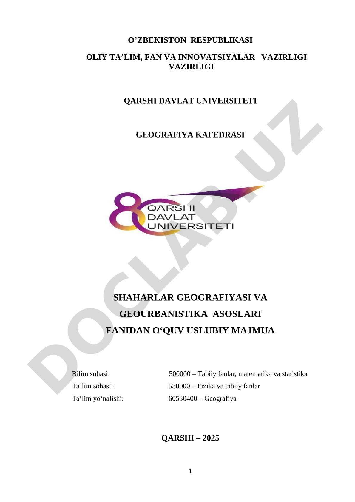 Shaharlar geografiyasi va geourbanistika asoslari