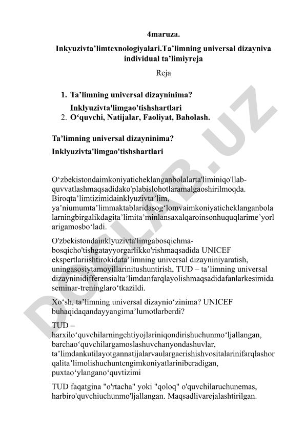 Ta’limning universal dizayni va individual ta’limiy reja