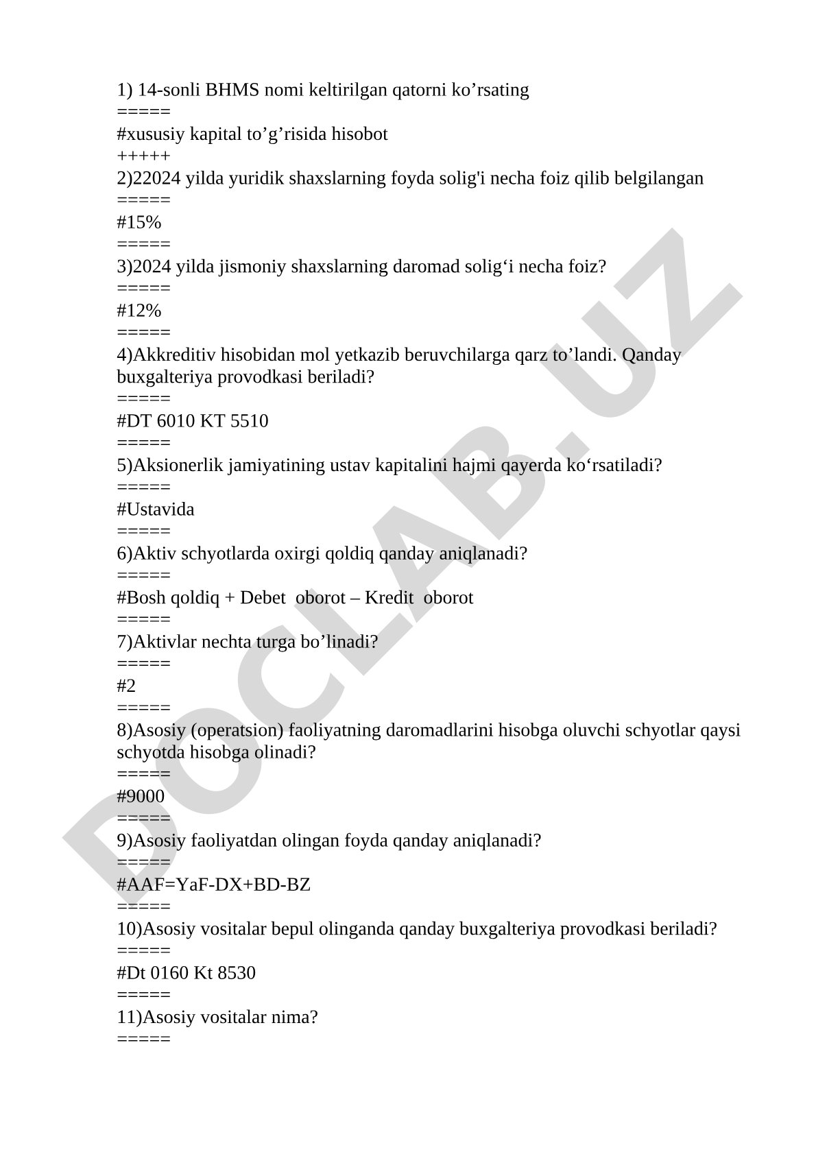Buxgalteriya hisobi va soliqlar bo'yicha savol-javoblar