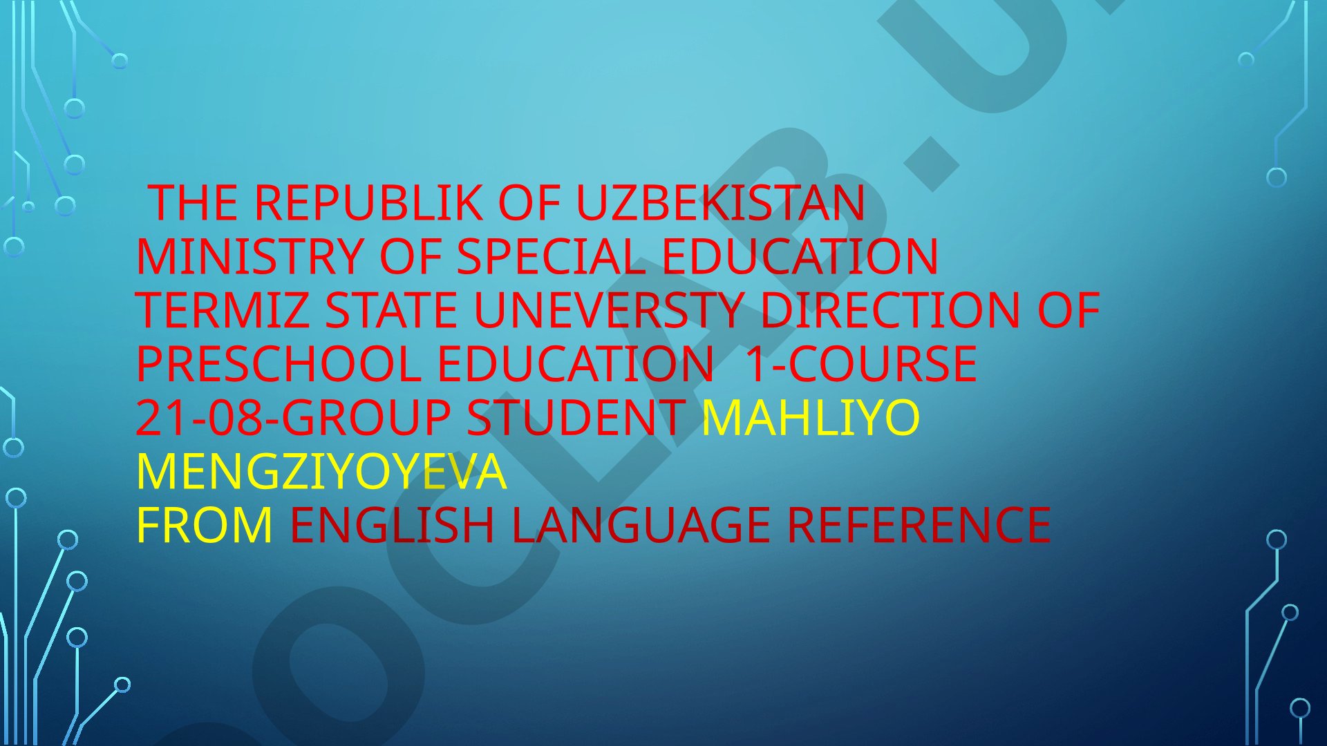 Mahliyo Mengziyoyeva's Personal Introduction