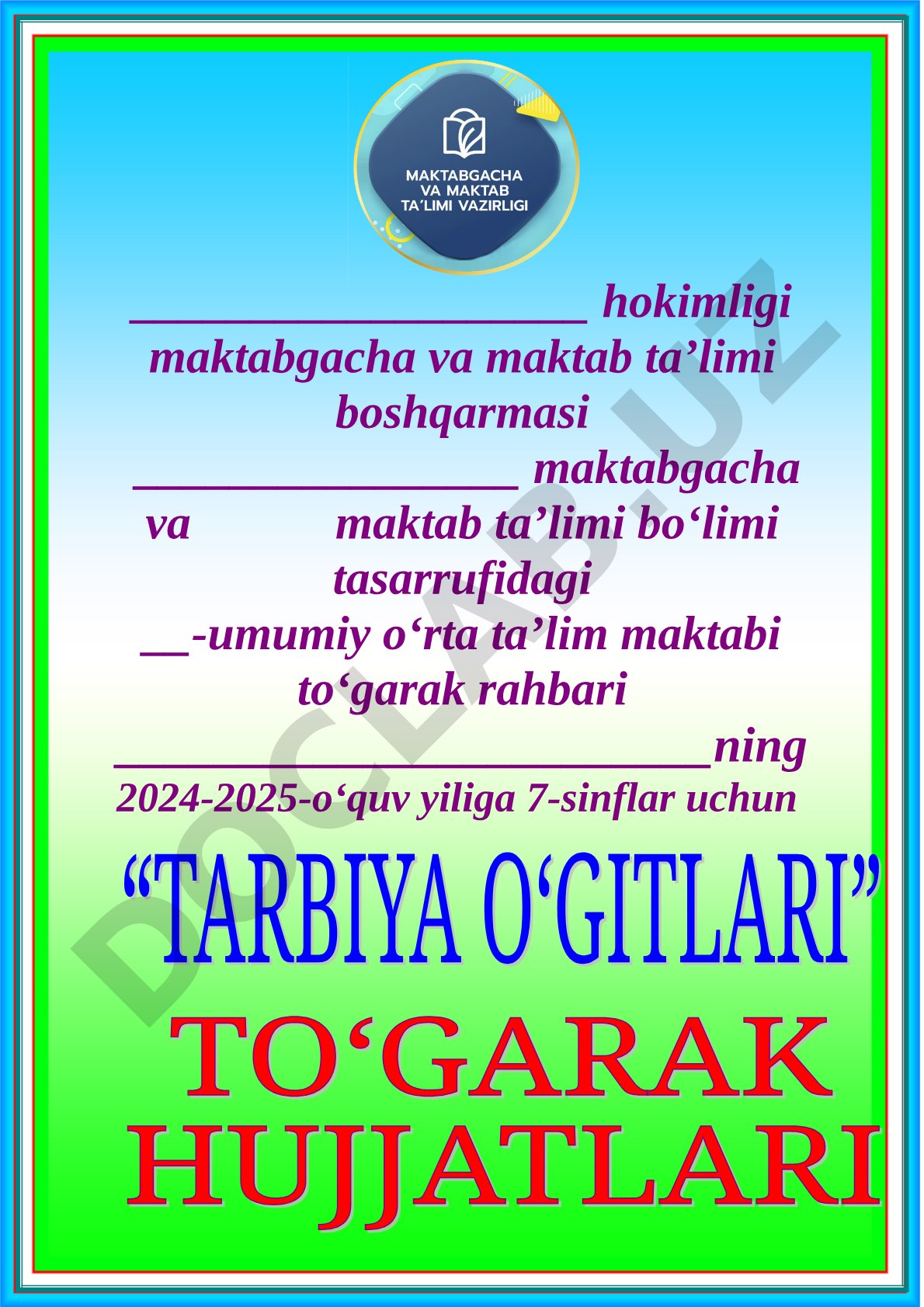 Tarbiya o'gitlari to'garagining ish rejasi