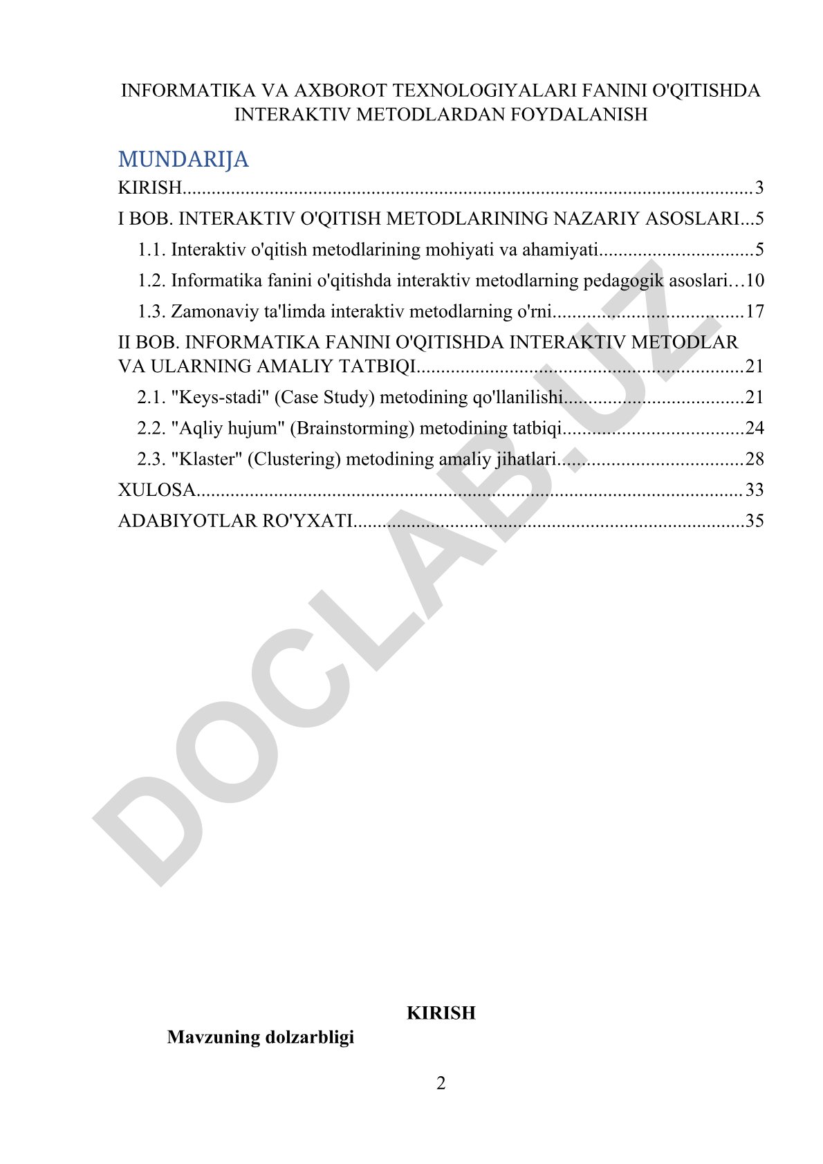 Informatika fanini o'qitishda interaktiv metodlardan foydalanish
