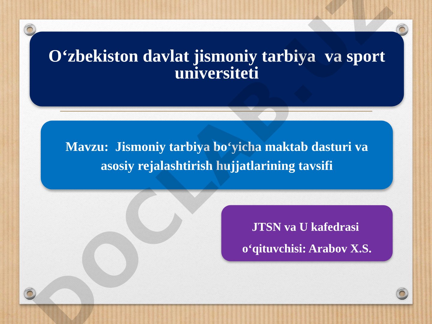 Jismoniy tarbiya bo'yicha maktab dasturi va asosiy rejalashtirish hujjatlarining tavsifi