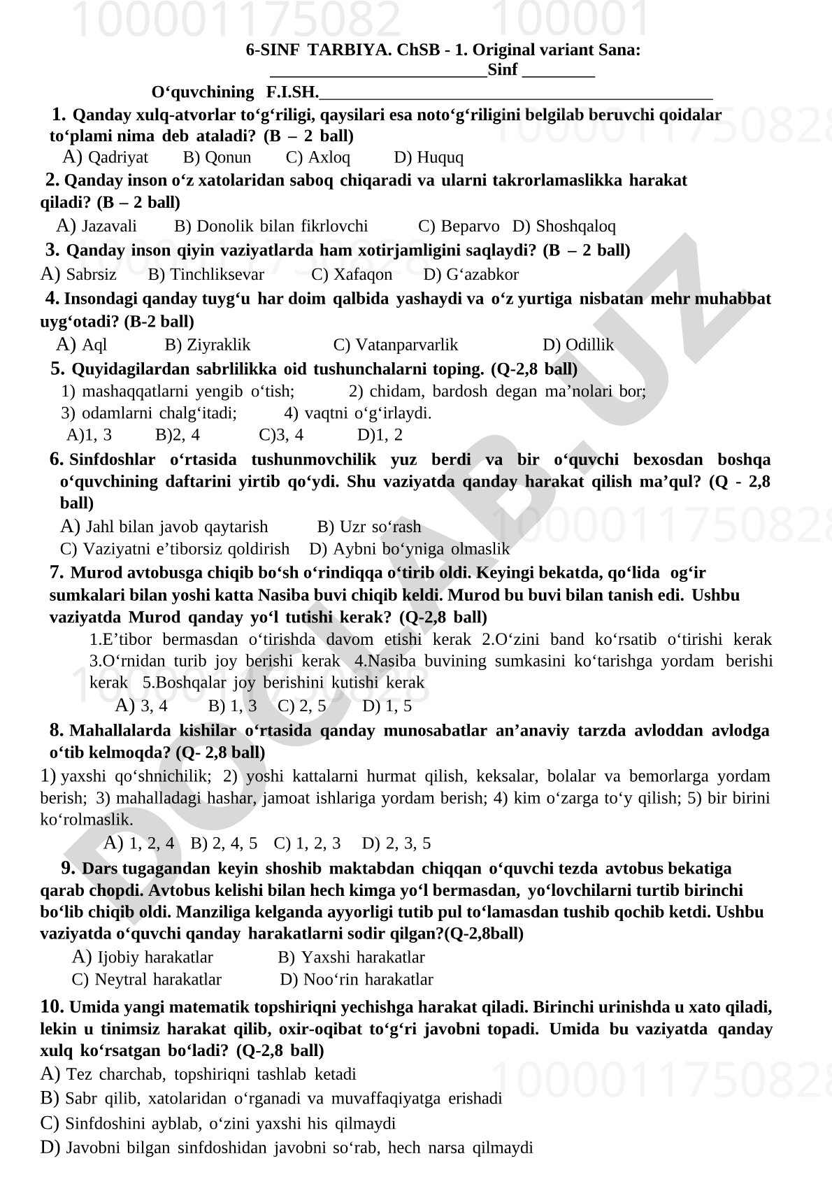 6-sinf Tarbiya ChSB-1 original variant