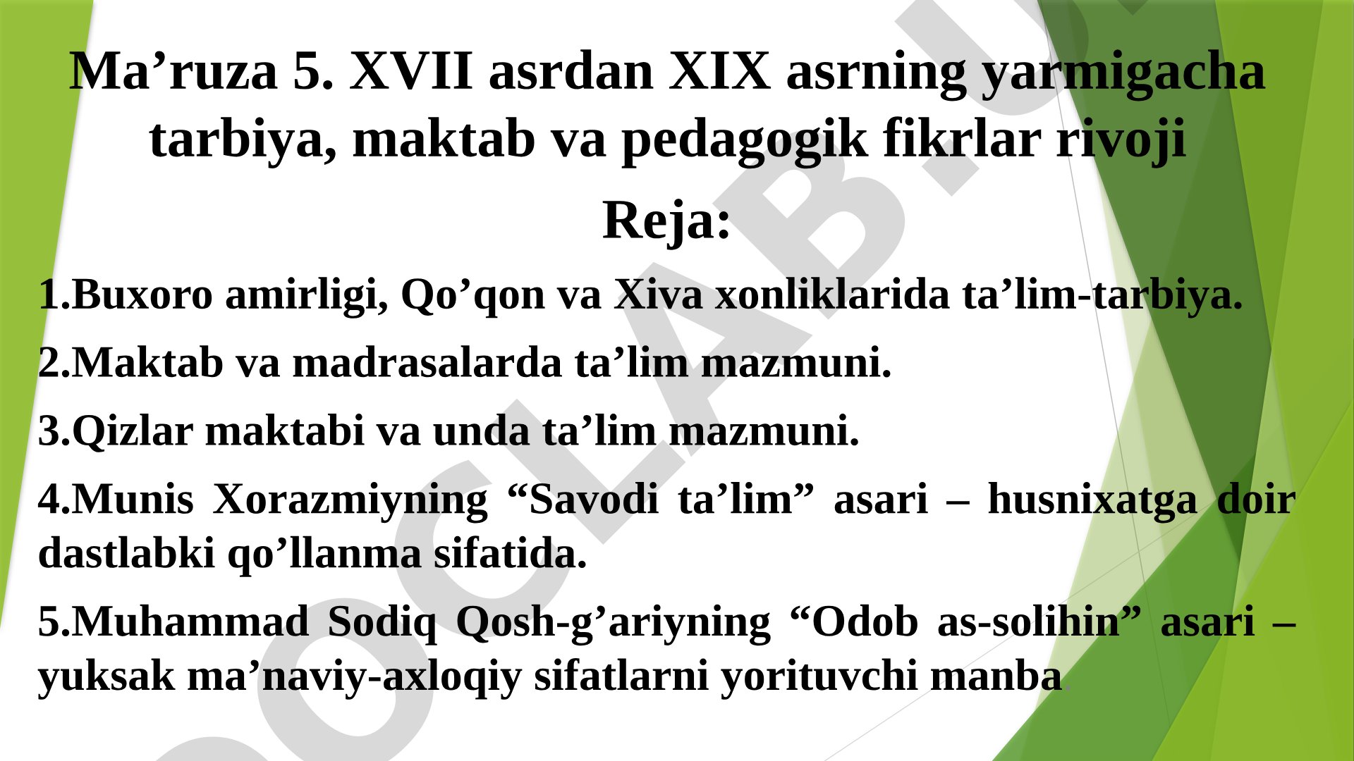 XVII asrdan XIX asrning yarmigacha tarbiya, maktab va pedagogik fikrlar rivoji