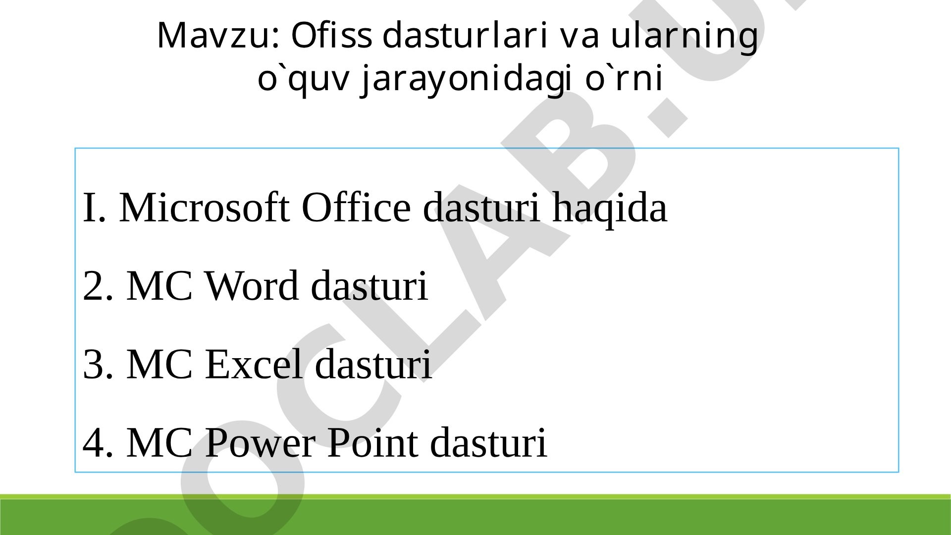 Ofiss dasturlari va ularning o'quv jarayonidagi o'rni