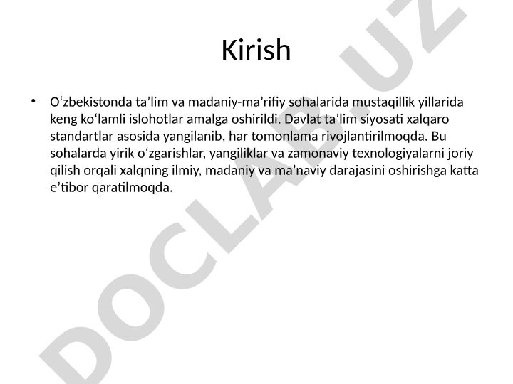 O'zbekistonda ta'lim sohasidagi islohotlar va rivojlanish