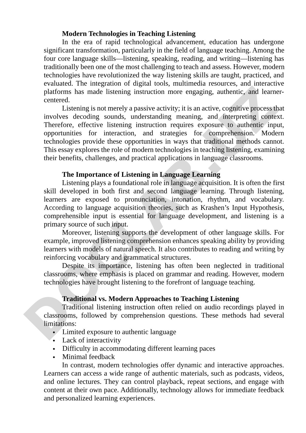 Modern Technologies in Teaching Listening