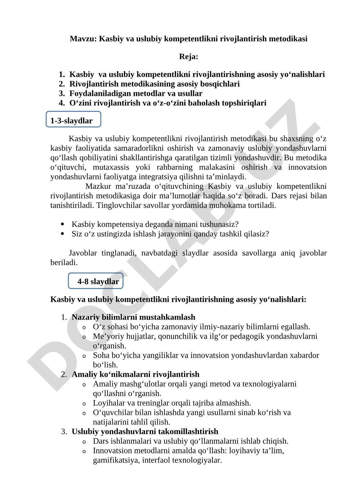 Kasbiy va uslubiy kompetentlikni rivojlantirish metodikasi