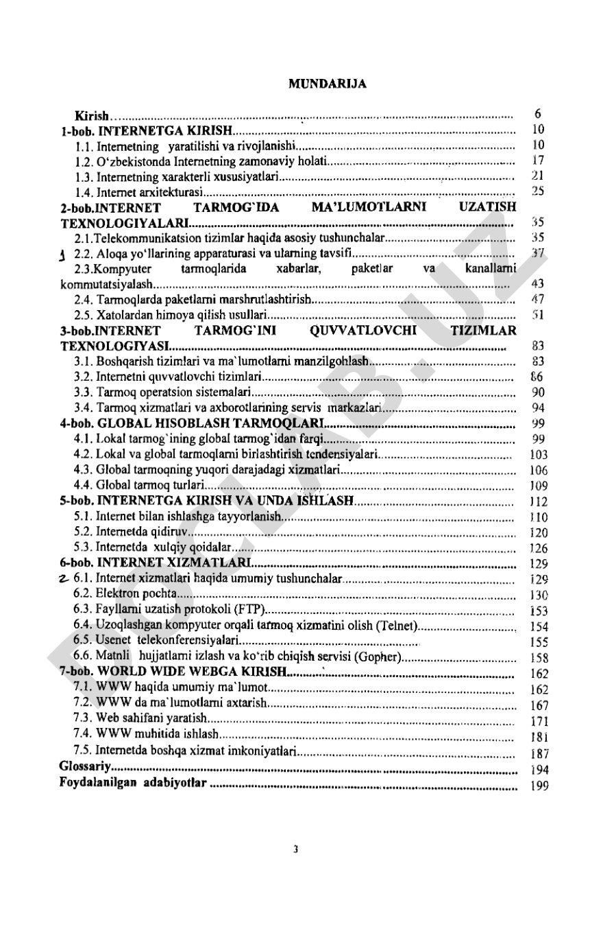 Internet tarmog'ida ma'lumotlarni uzatish texnologiyalari