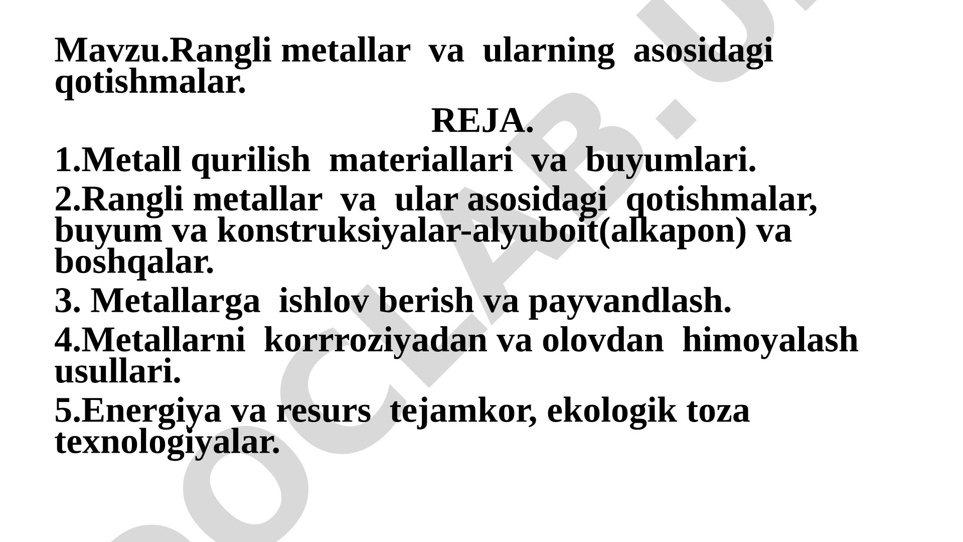 Rangli metallar va ularning asosidagi qotishmalar