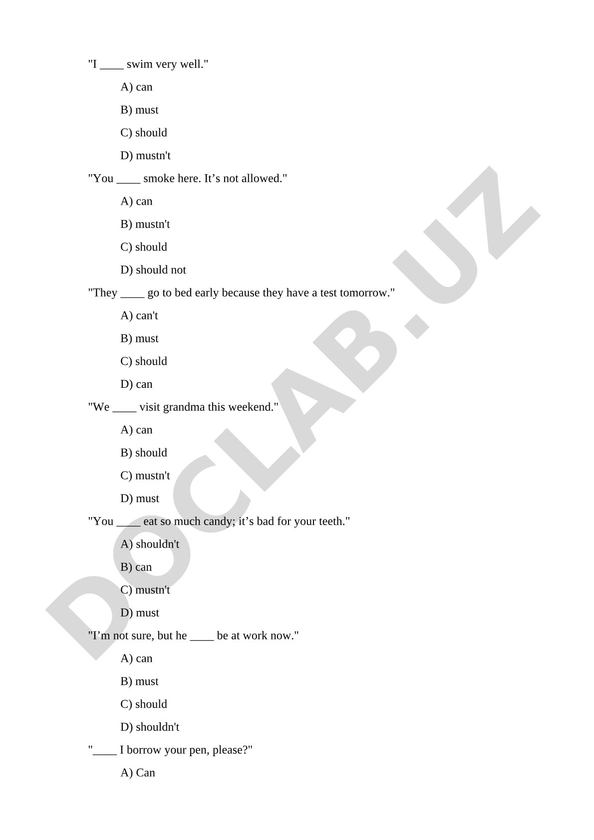 Ingliz tili grammatikasi test savollari