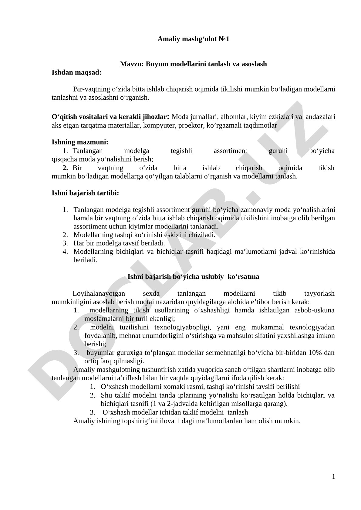 Buyum modellarini tanlash va asoslash