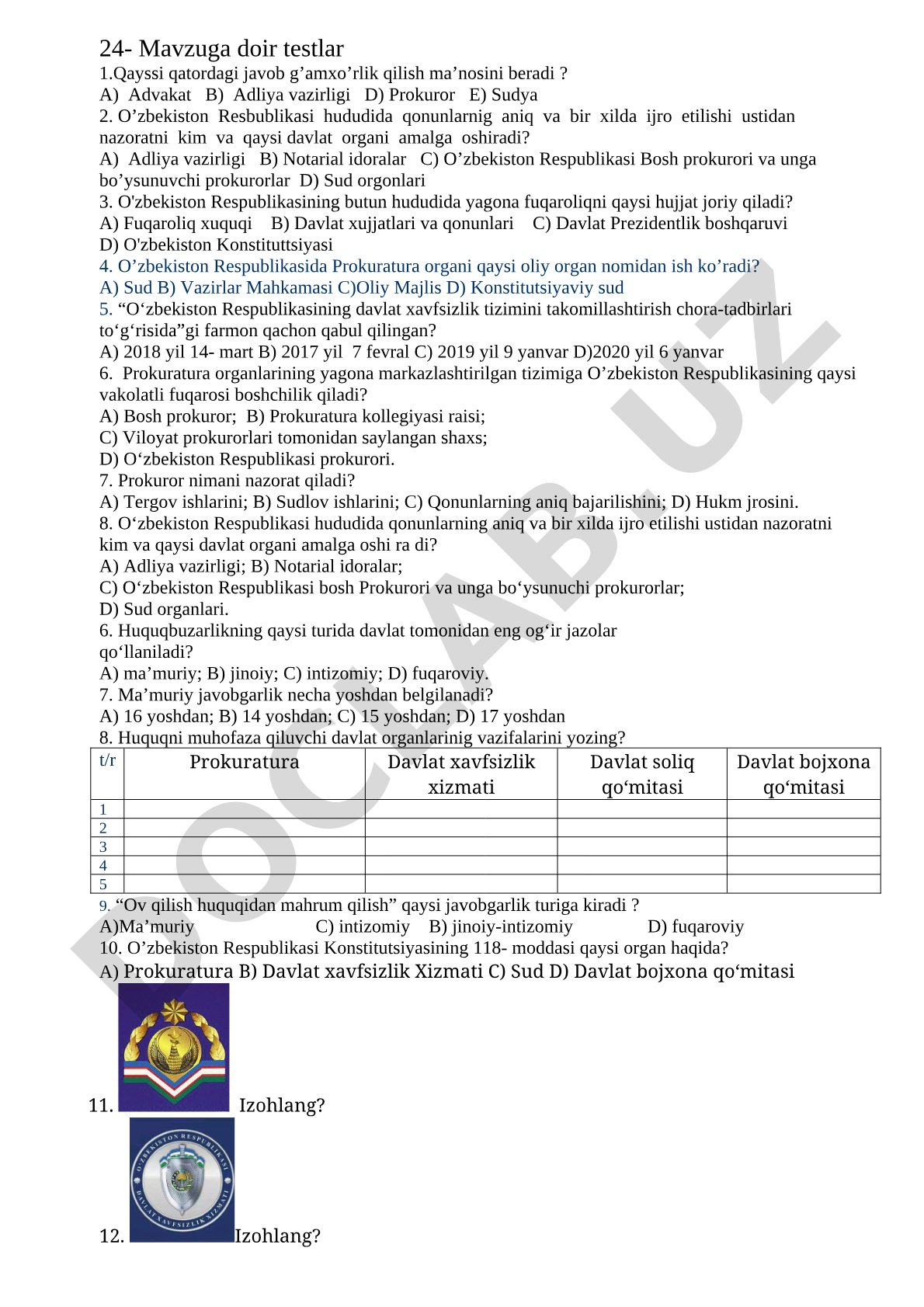24-Mavzuga doir testlar