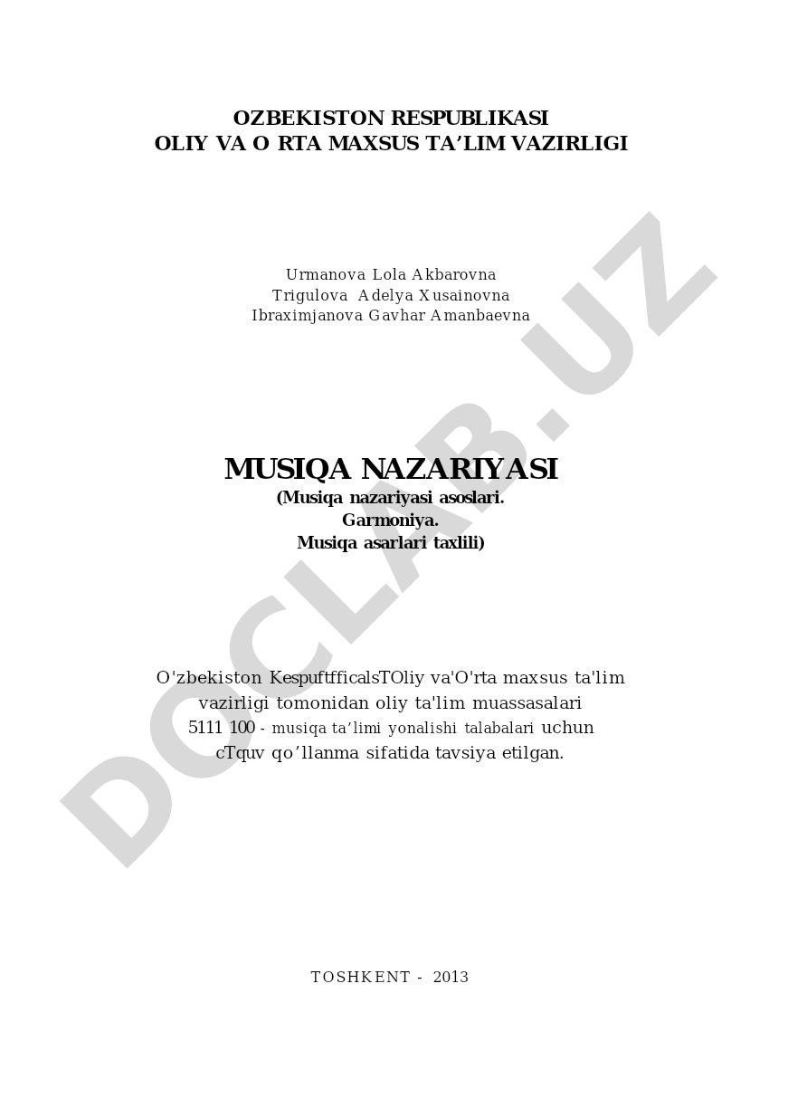Musiqa nazariyasi asoslari, garmoniya va musiqa asarlari tahlili