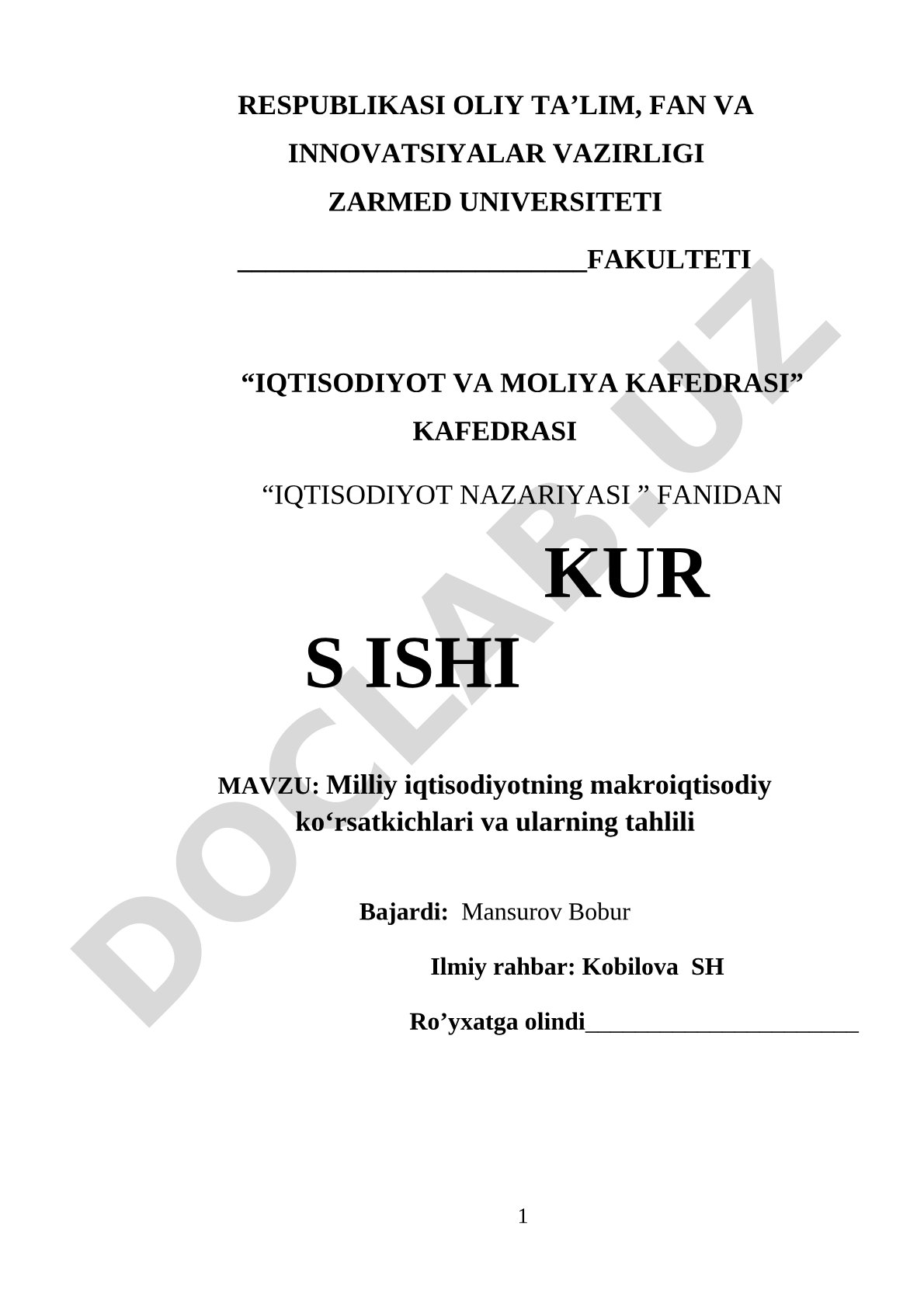 Milliy iqtisodiyotning makroiqtisodiy ko‘rsatkichlari va ularning tahlili