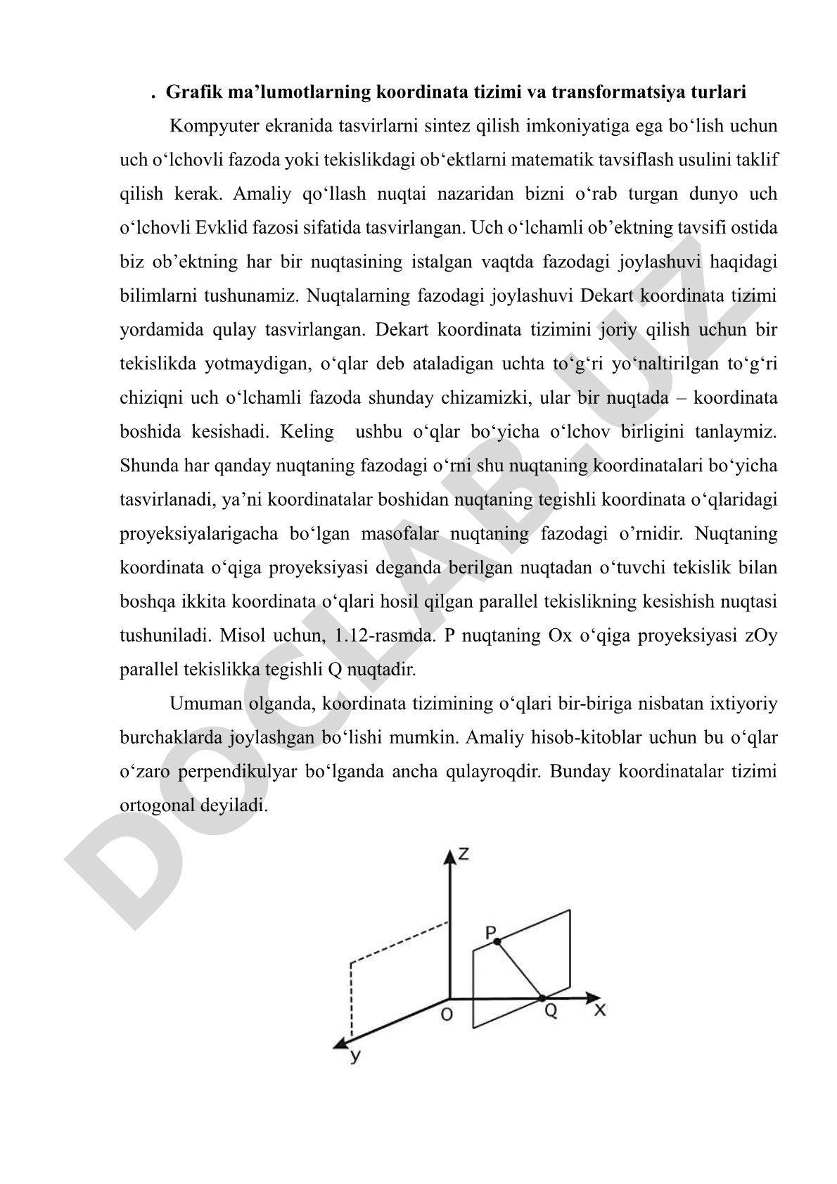 Grafik ma’lumotlarning koordinata tizimi va transformatsiya turlari