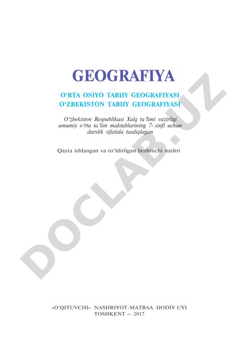 O‘rta Osiyo va O‘zbekiston tabiiy geografiyasi