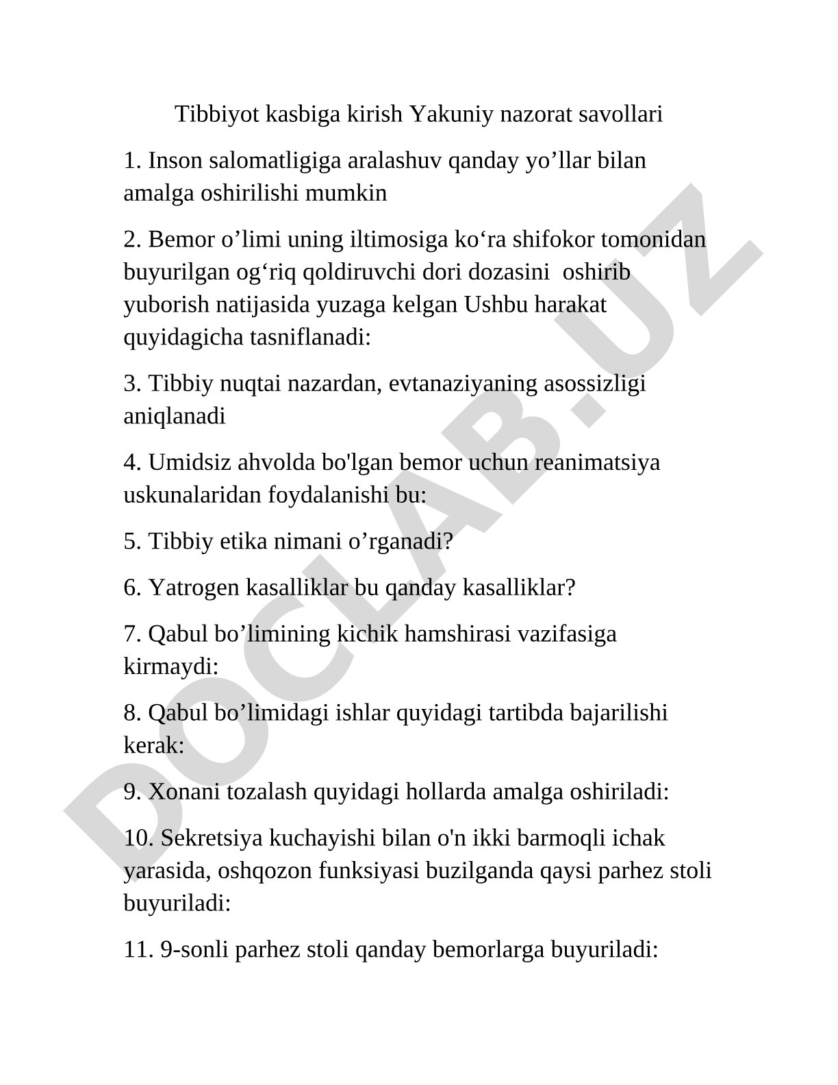 Tibbiyot kasbiga kirish