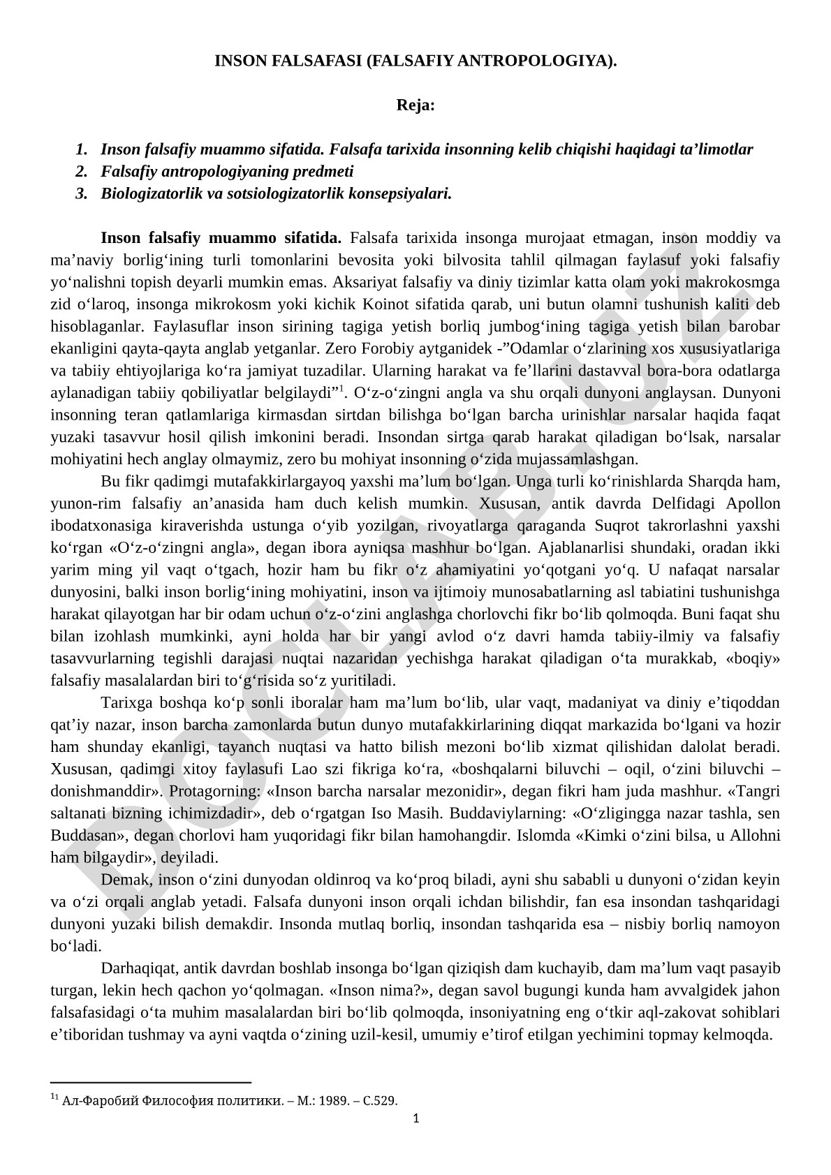 INSON FALSAFASI (FALSAFIY ANTROPOLOGIYA)