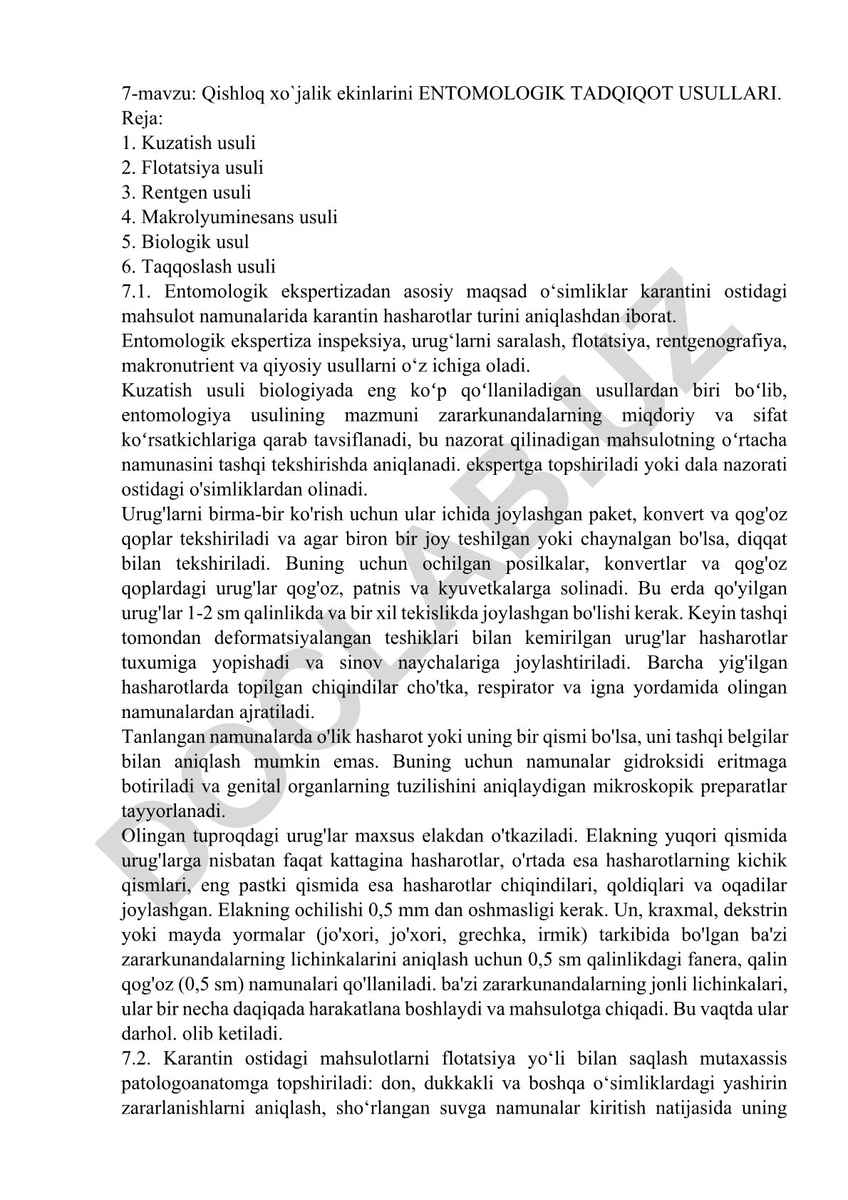 Qishloq xo'jalik ekinlarini entomologik tadqiqot usullari