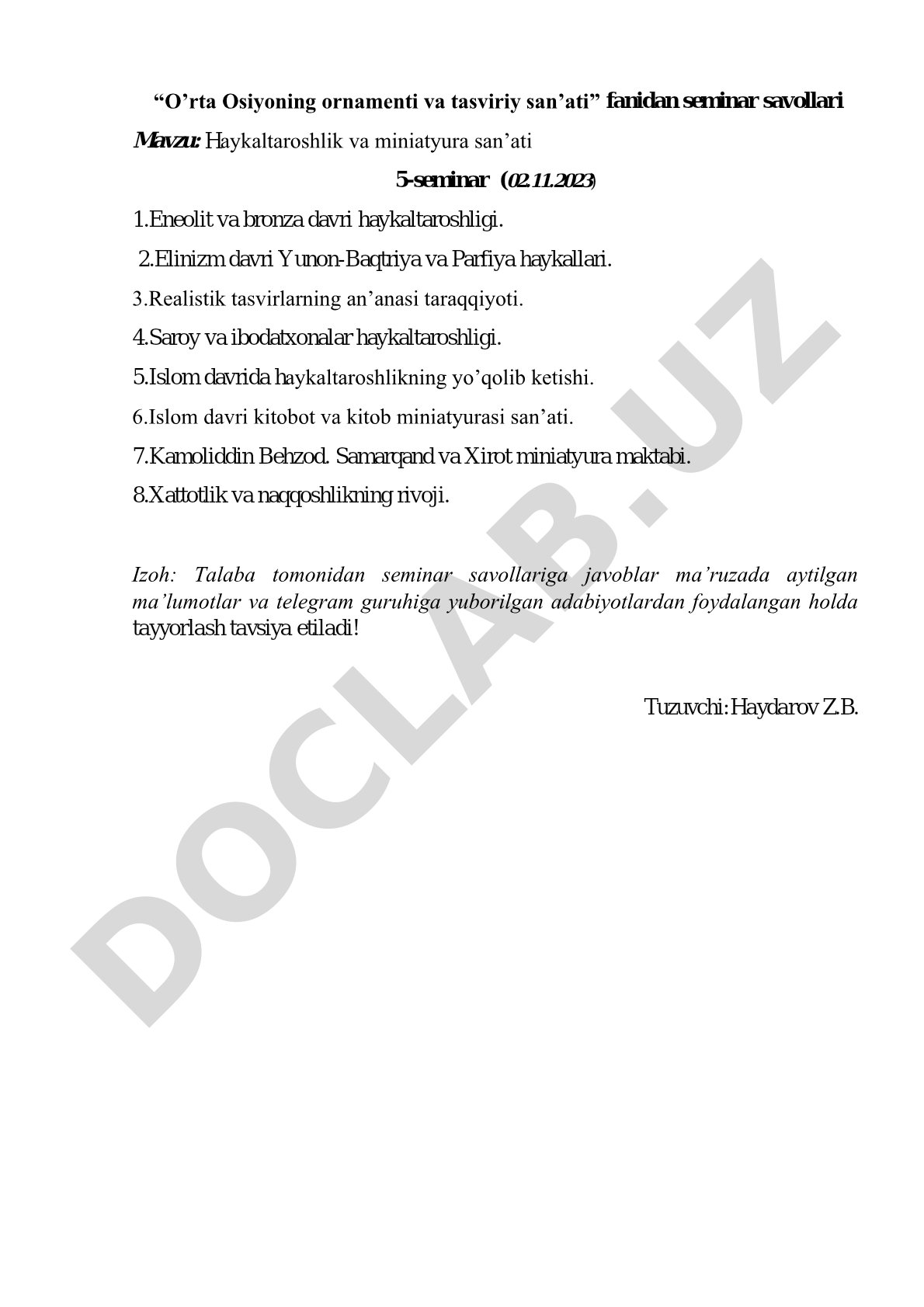 Haykaltaroshlik va miniatyura sanʼati