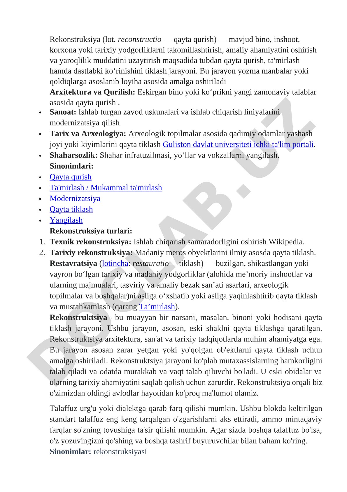 Rekonstruksiya tushunchasi va turlari