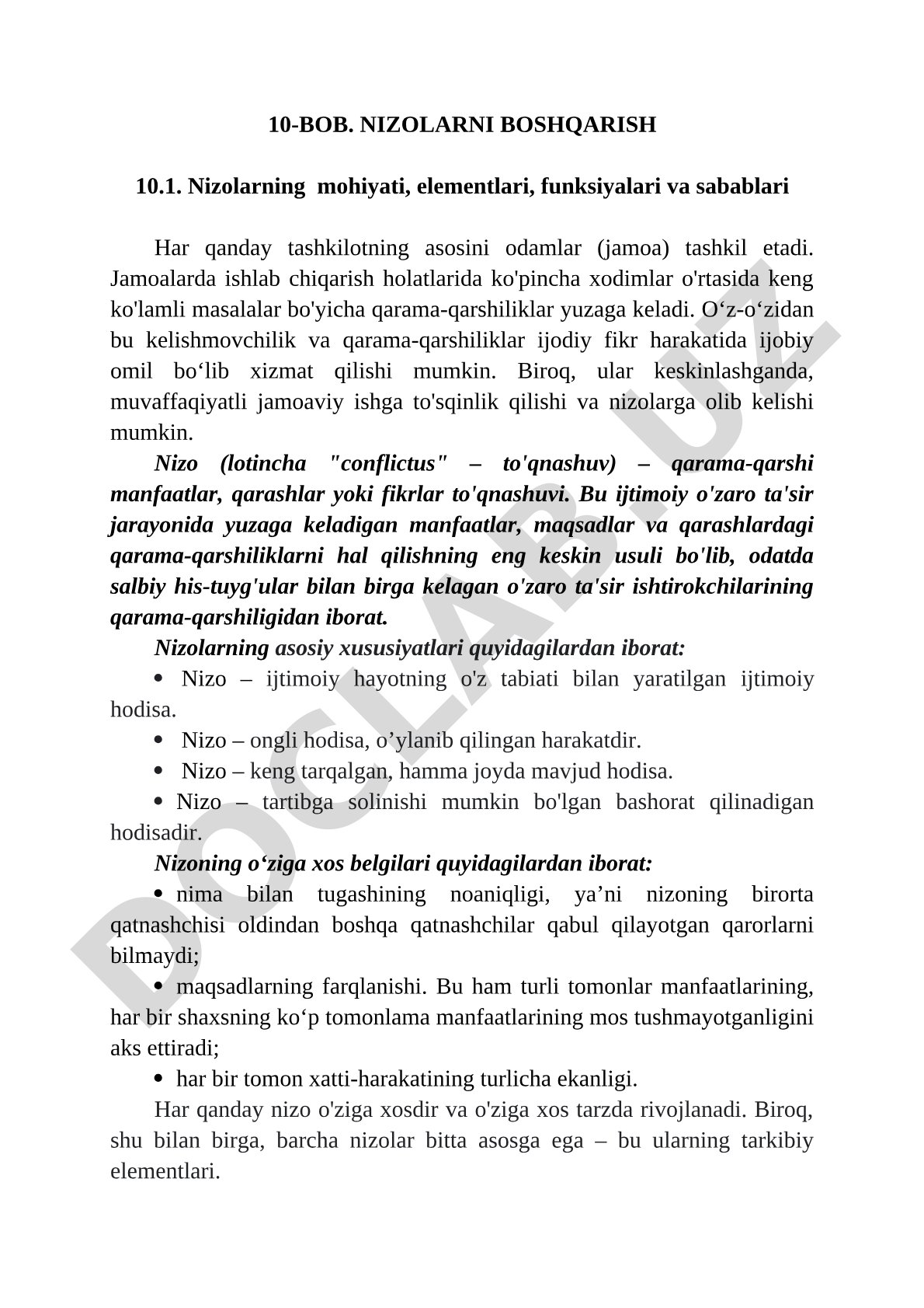 Nizolarni boshqarishning mohiyati va elementlari