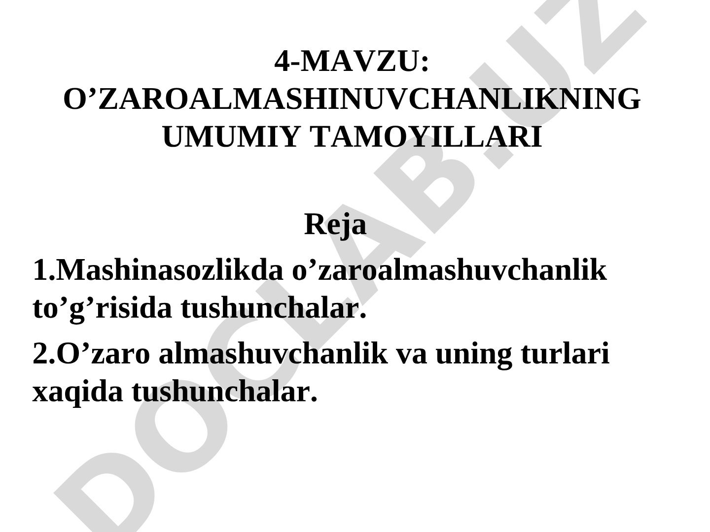 Mashinasozlikda o'zaroalmashuvchanlik tushunchasi, turlari va tamoyillari haqida taqdimot