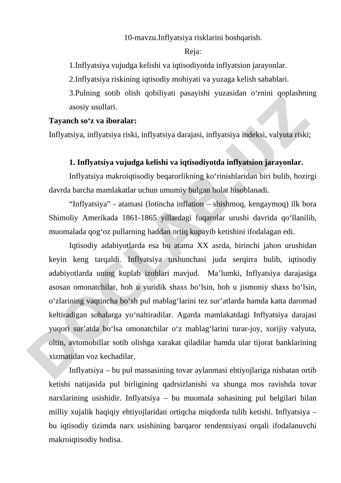 Inflyatsiya risklarini boshqarish