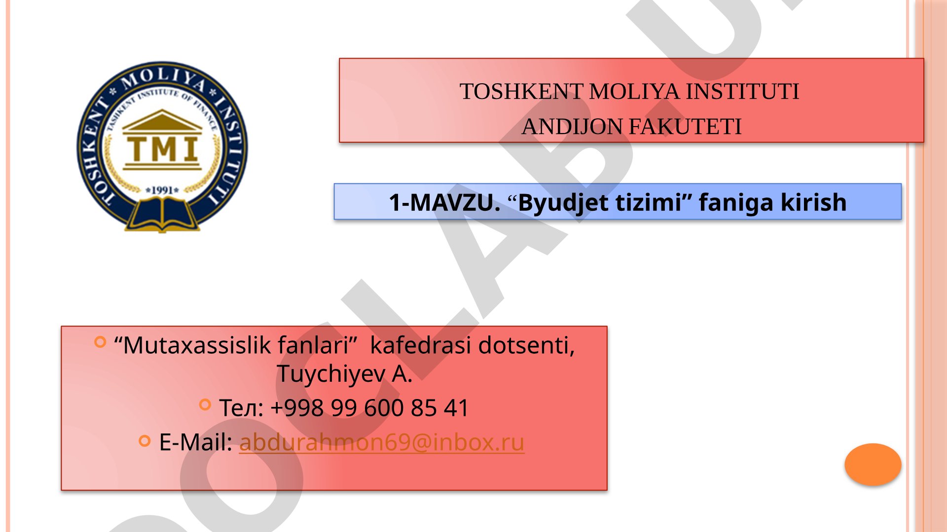 Byudjet tizimi faniga kirish