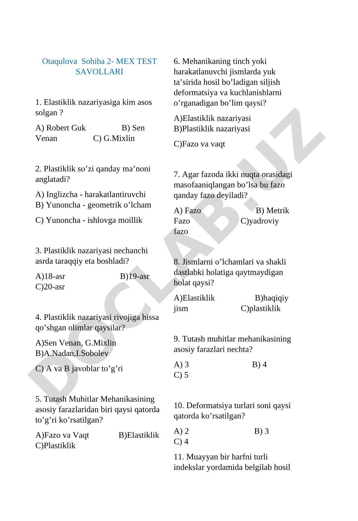 2- MEX TEST SAVOLLARI