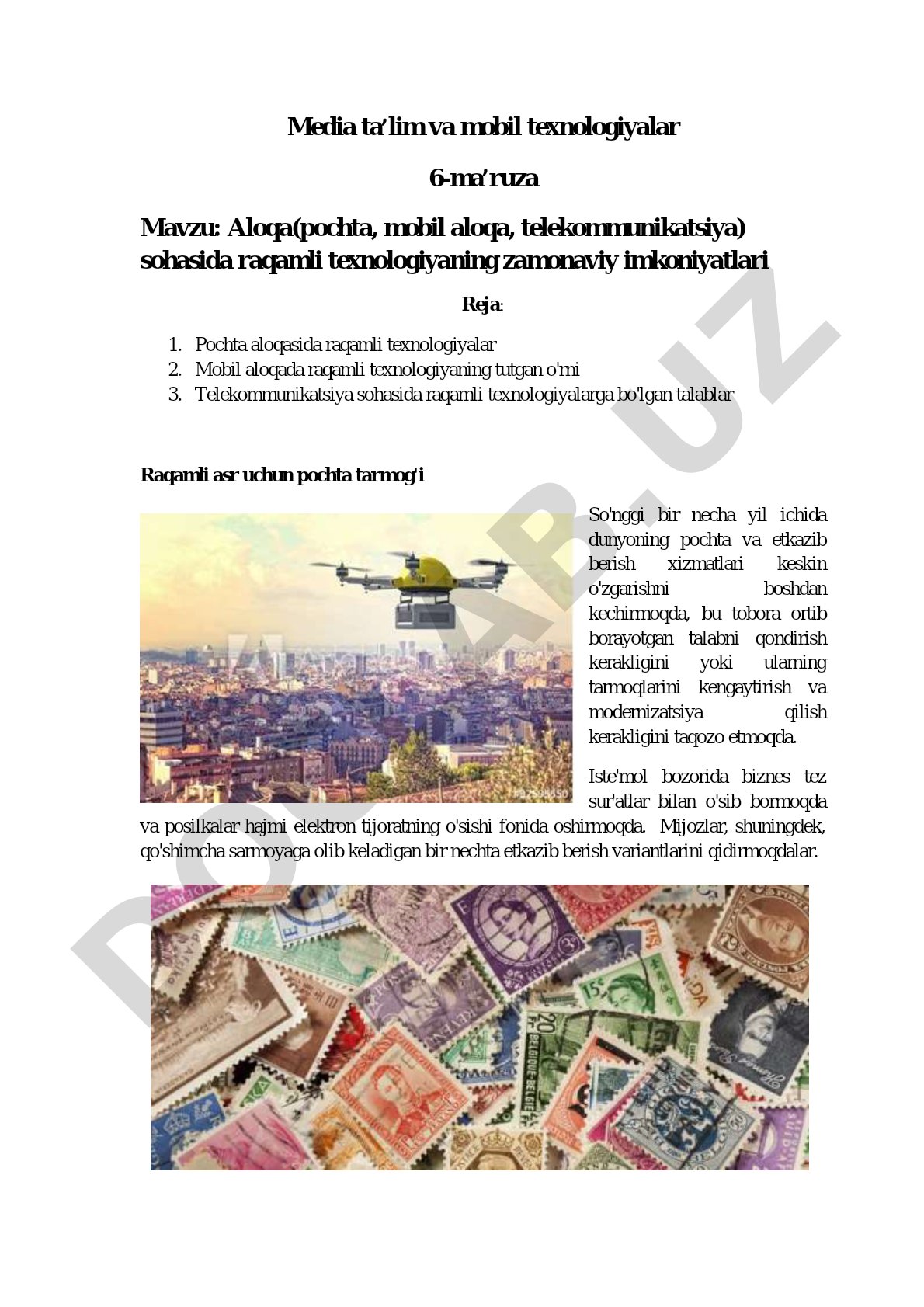 Aloqa(pochta, mobil aloqa, telekommunikatsiya) sohasida raqamli texnologiyaning zamonaviy imkoniyatlari