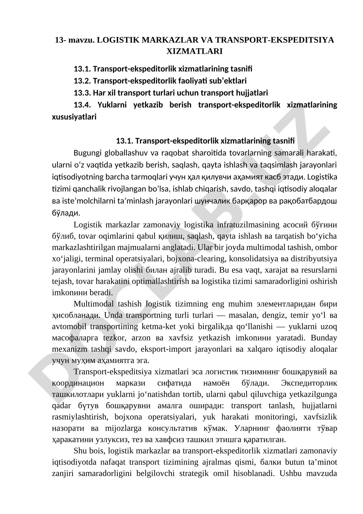 Logistik markazlar va transport-ekspeditsiya xizmatlari