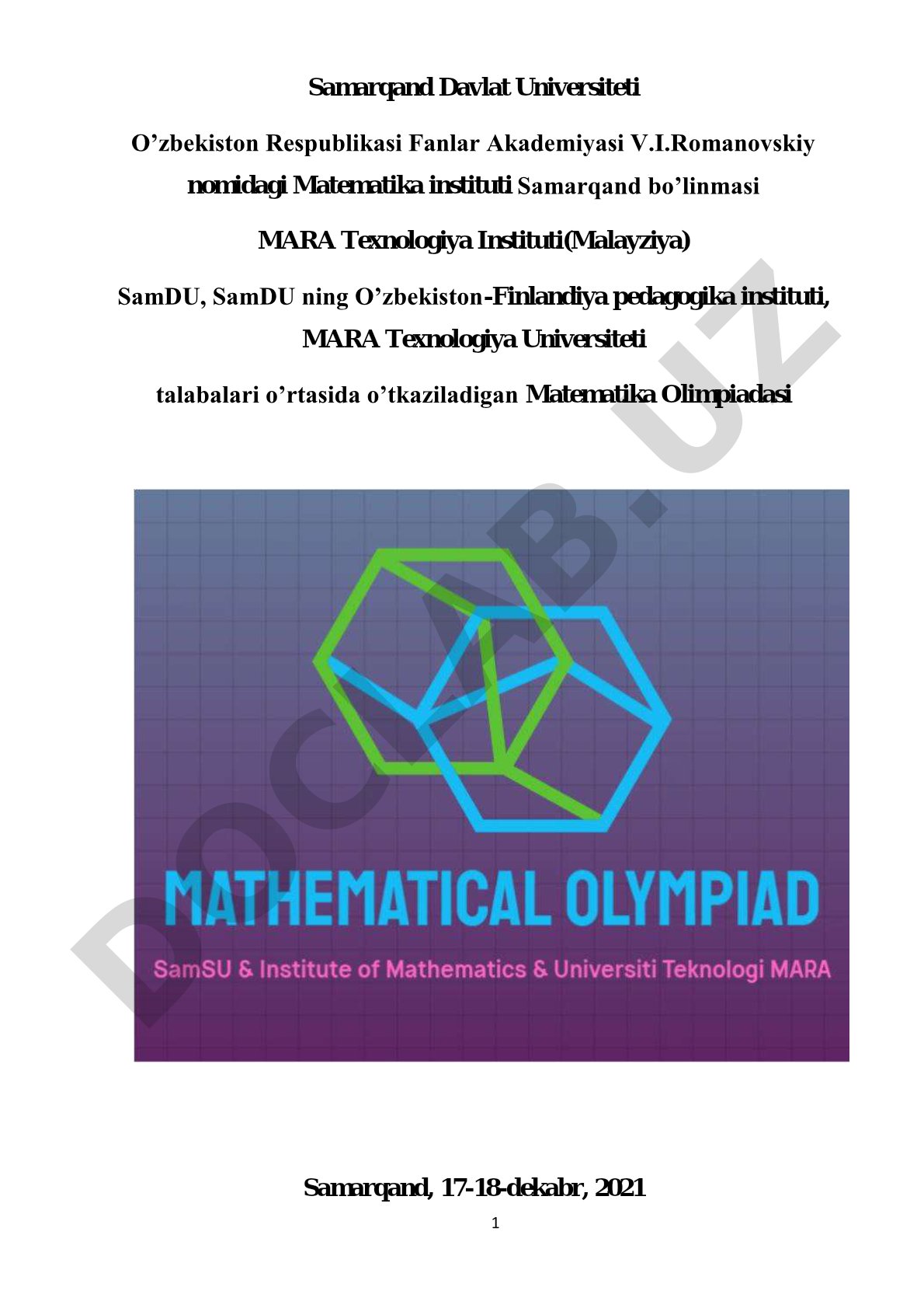 Matematika Olimpiadasi Samarqand 2021