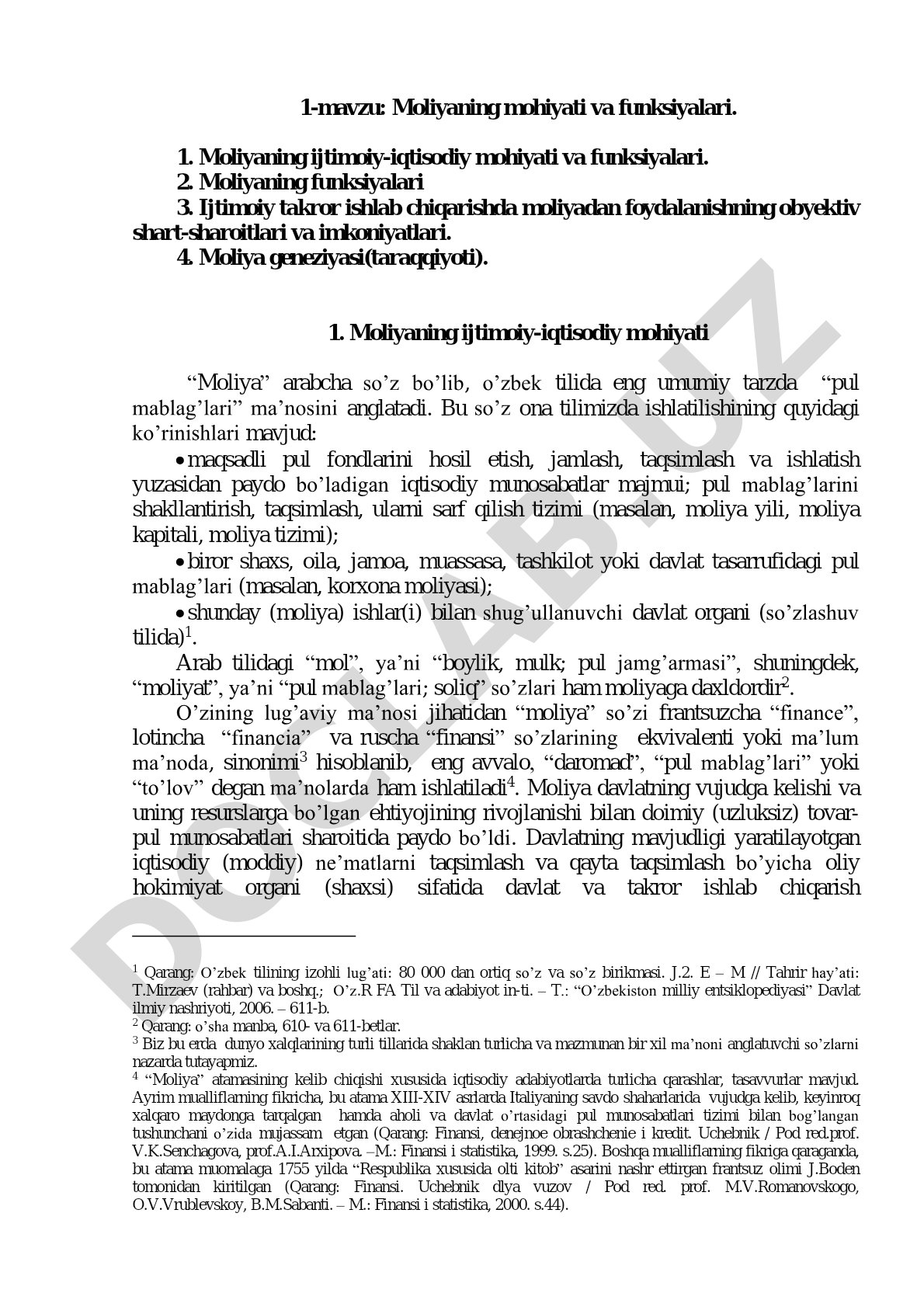 Moliyaning mohiyati va funksiyalari