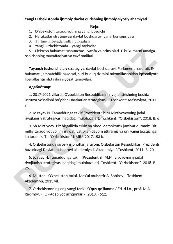 Yangi O'zbekistonda ijtimoiy davlat qurishning ijtimoiy-siyosiy ahamiyati