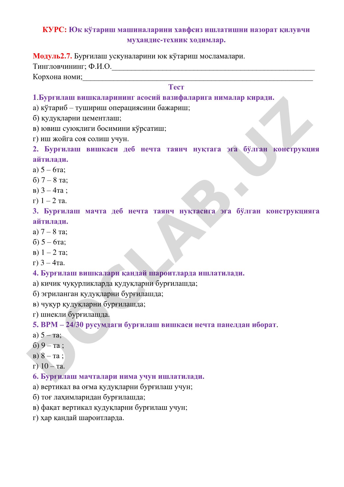 Psixologiya test savollari