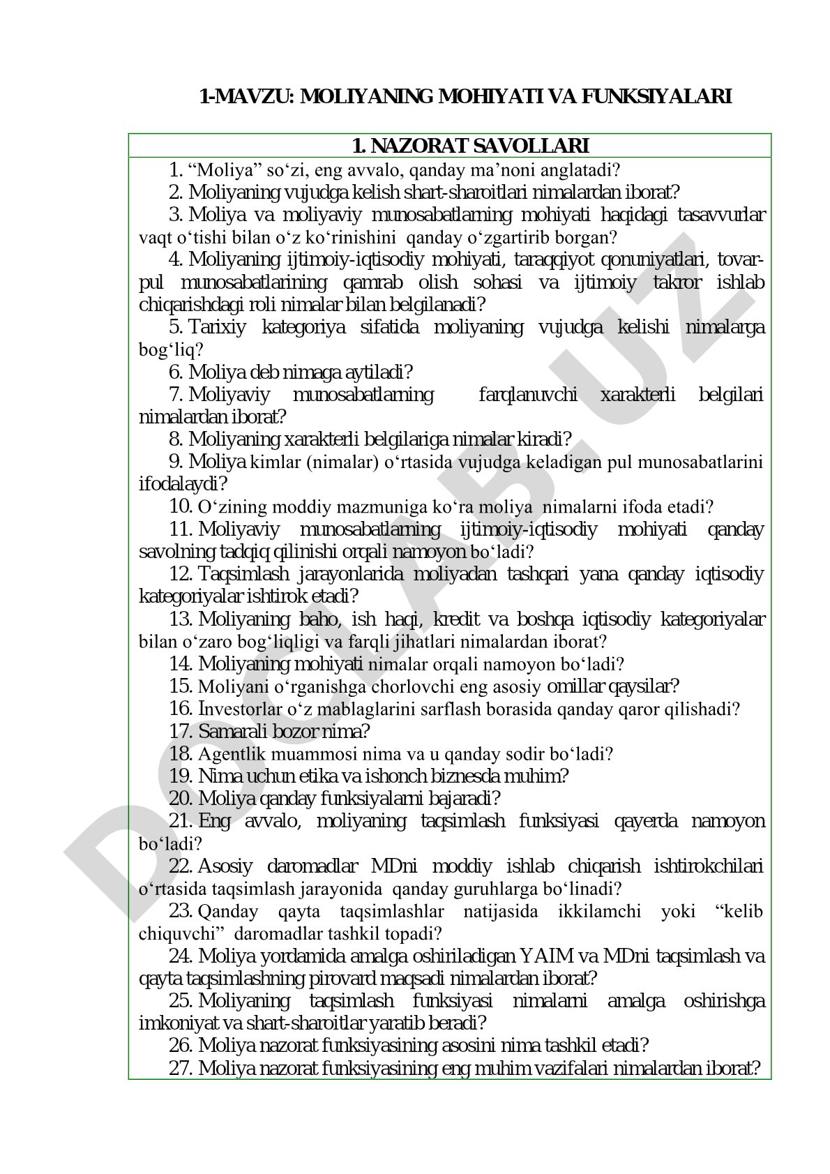 Moliyaning mohiyati va funksiyalari