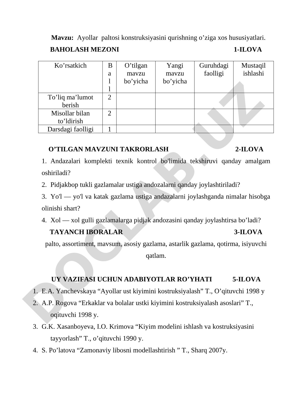 Ayollar paltosi konstruksiyasini qurishning o’ziga xos hususiyatlari