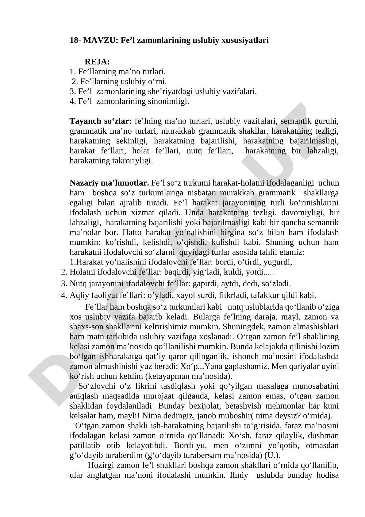 Fe’l zamonlarining uslubiy xususiyatlari