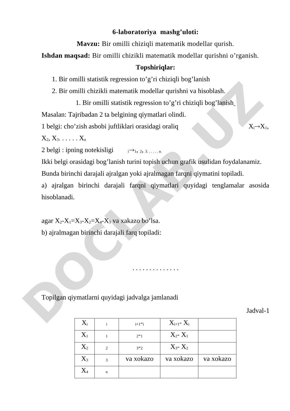 Bir omilli chiziqli matematik modellar qurish