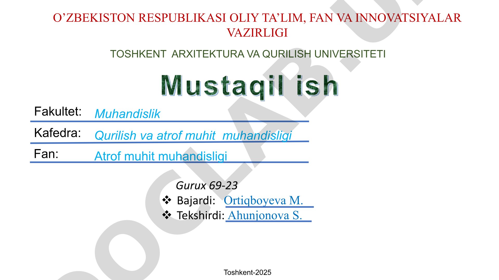 Ohak maxsulotlarini ishlab chiqarishdagi ohakdan chiqayotgan chiqindilarni qayta ishlash