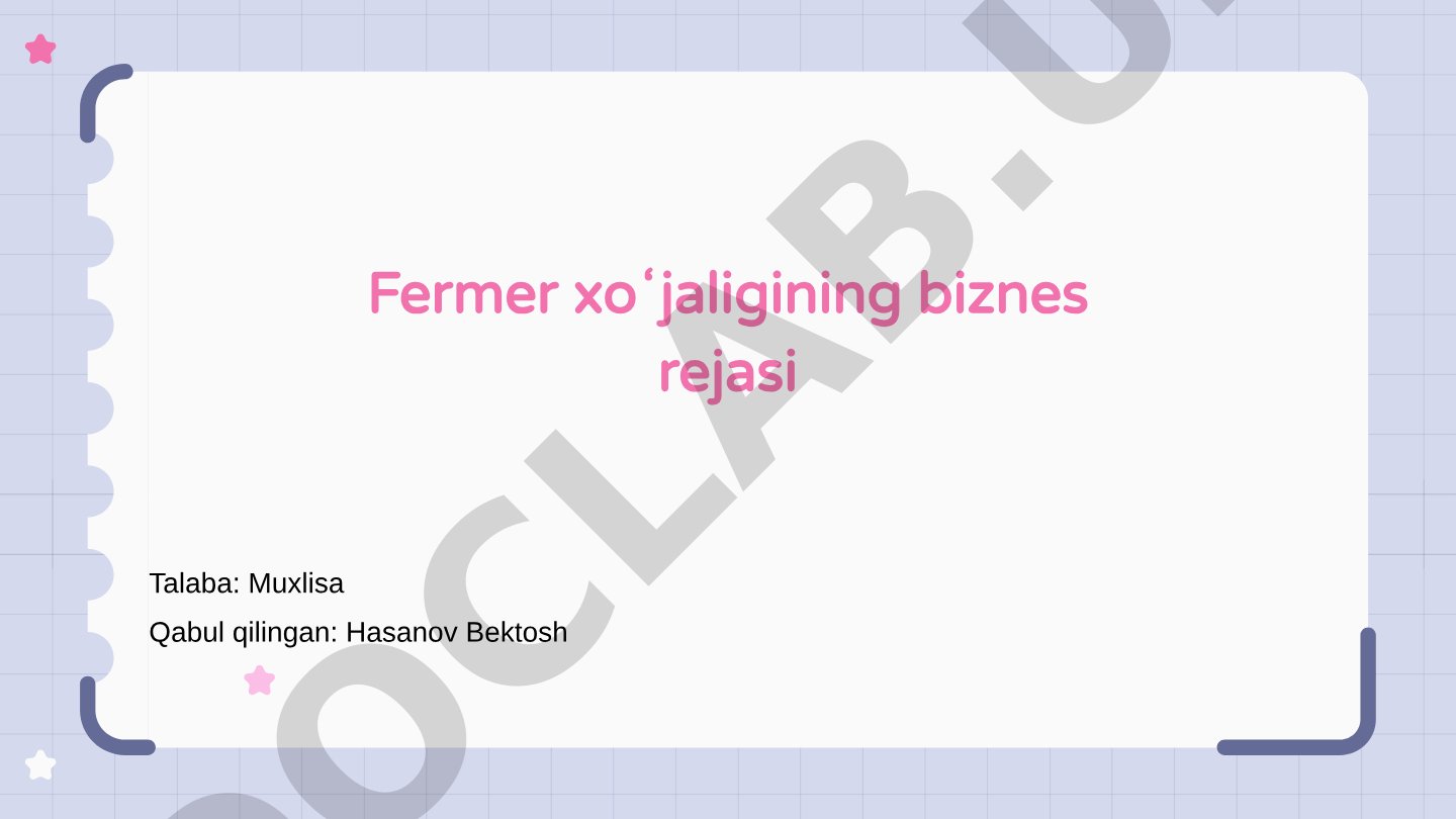 Fermer xoʻjaligining biznes rejasi
