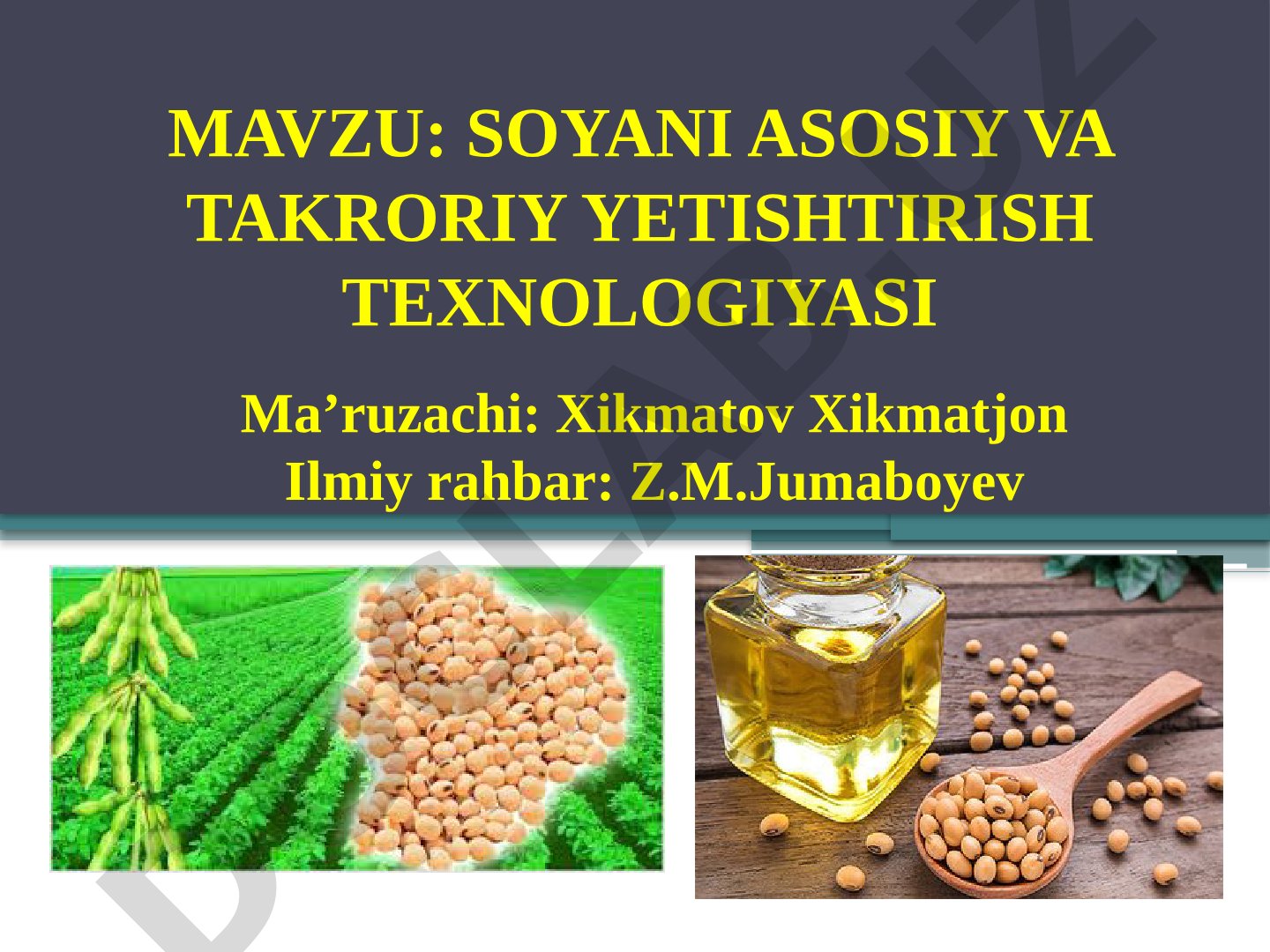 SOYANI ASOSIY VA TAKRORIY YETISHTIRISH TEXNOLOGIYASI