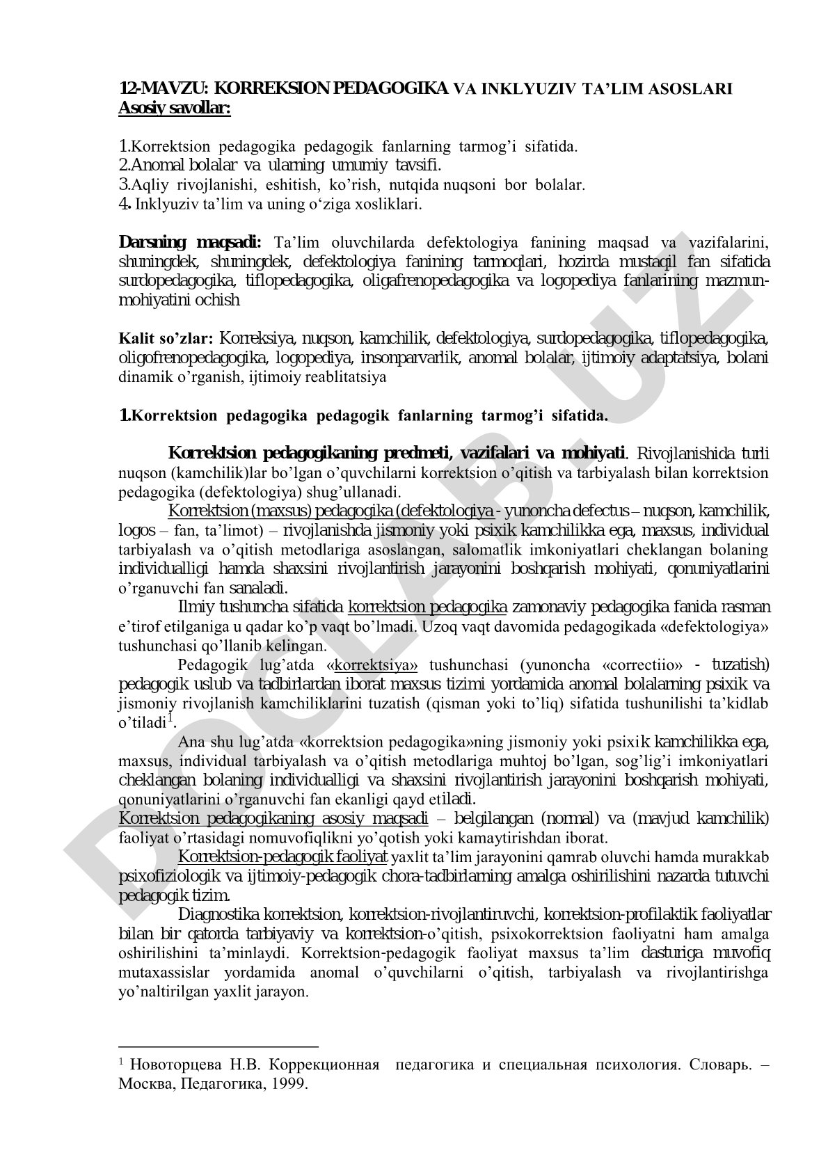 Korreksion pedagogika va inklyuziv ta'lim asoslari