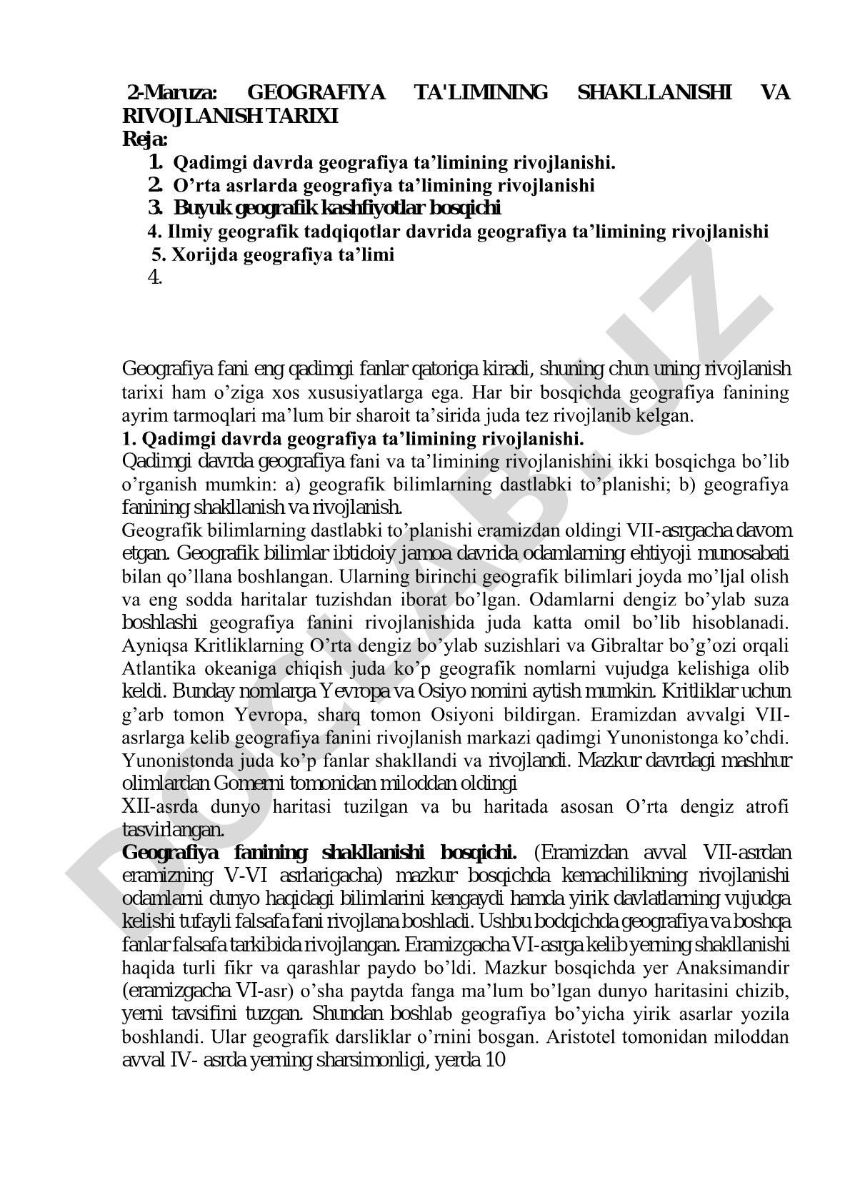 Geografiya ta'limining shakllanishi va rivojlanish tarixi