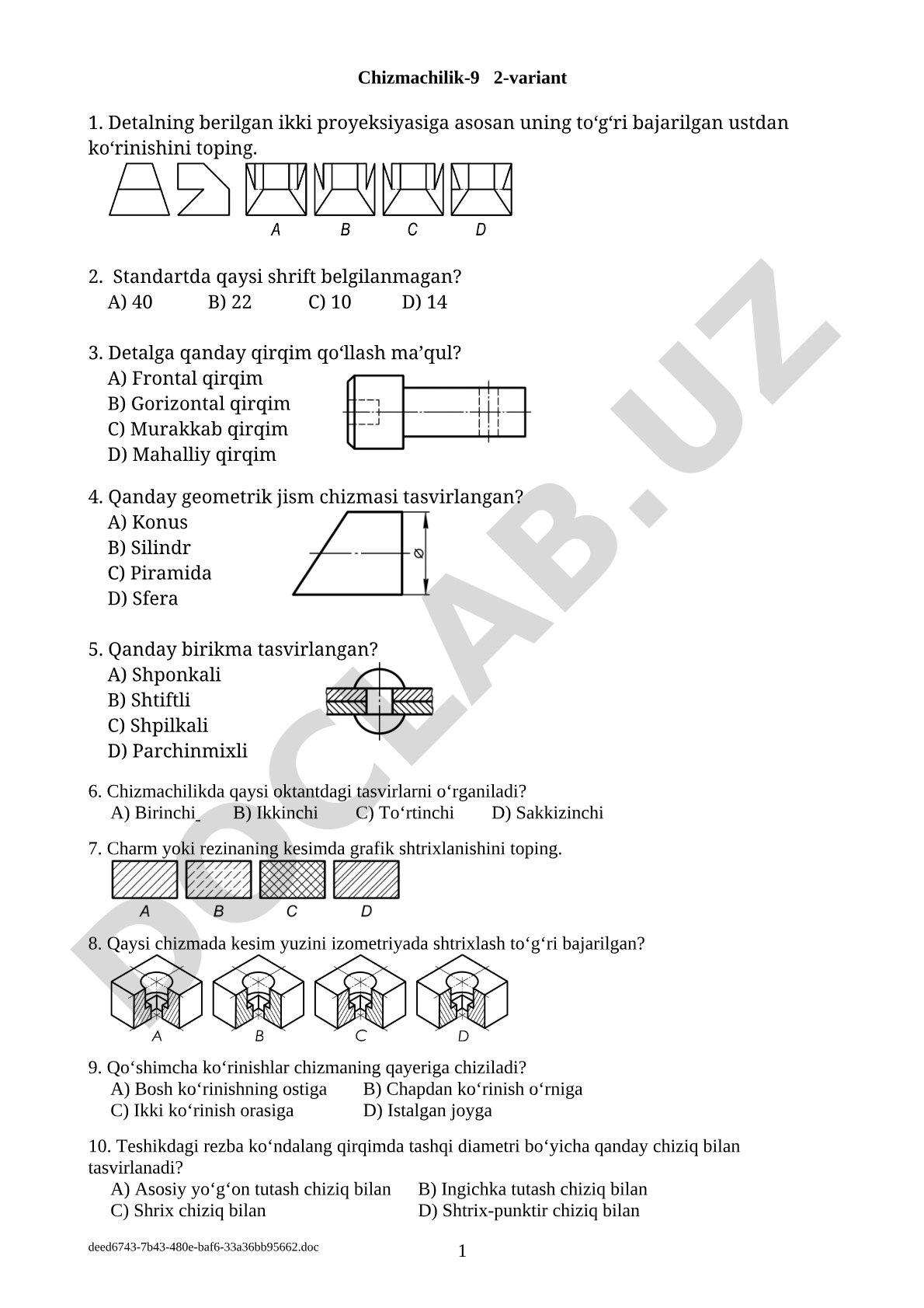 Chizmachilik fanidan test savollari